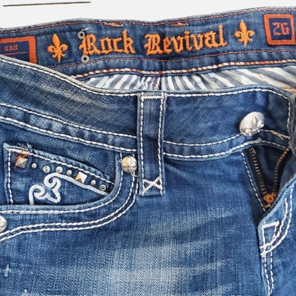 Rock Revival Jeans 26 Heather Boot Embellished Pockets Heather Denim Blue - Picture 7 of 10